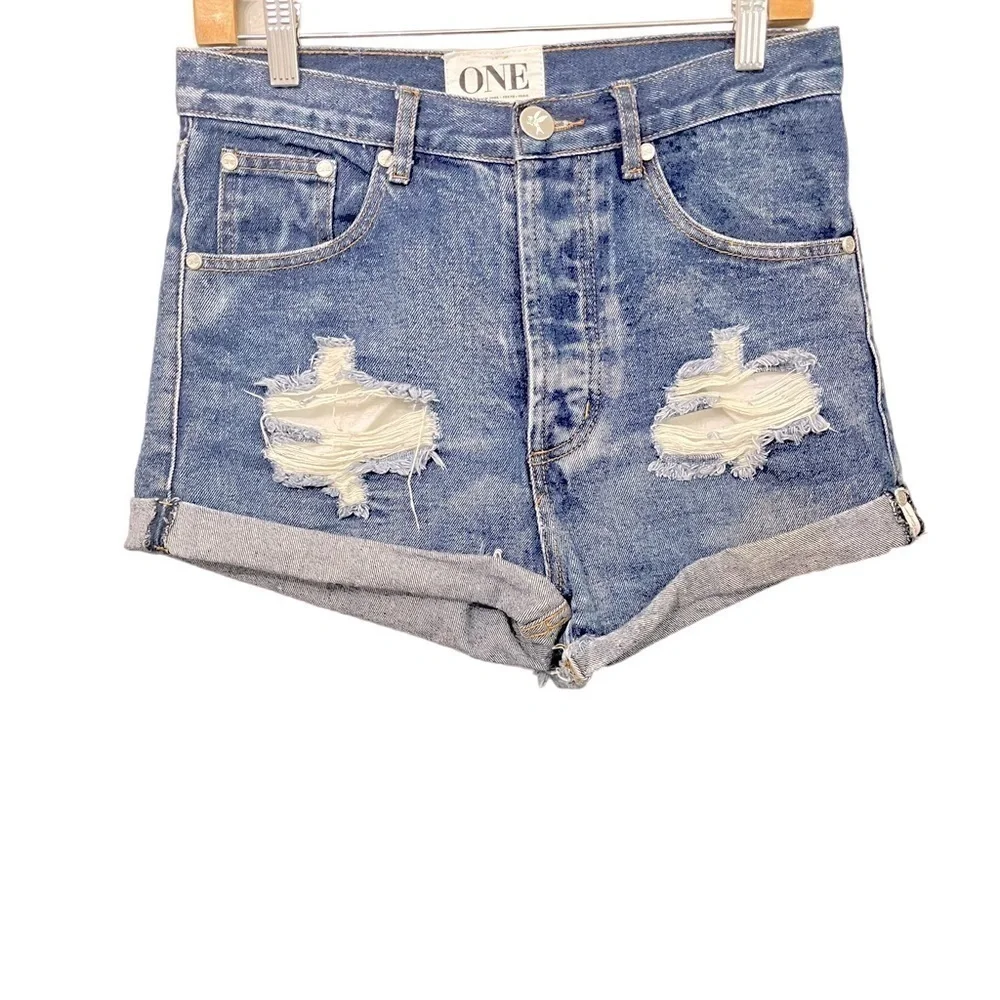 ONE Teaspoon x Free‎ People Outlaw Distress Long Rise Denim Shorts size 2